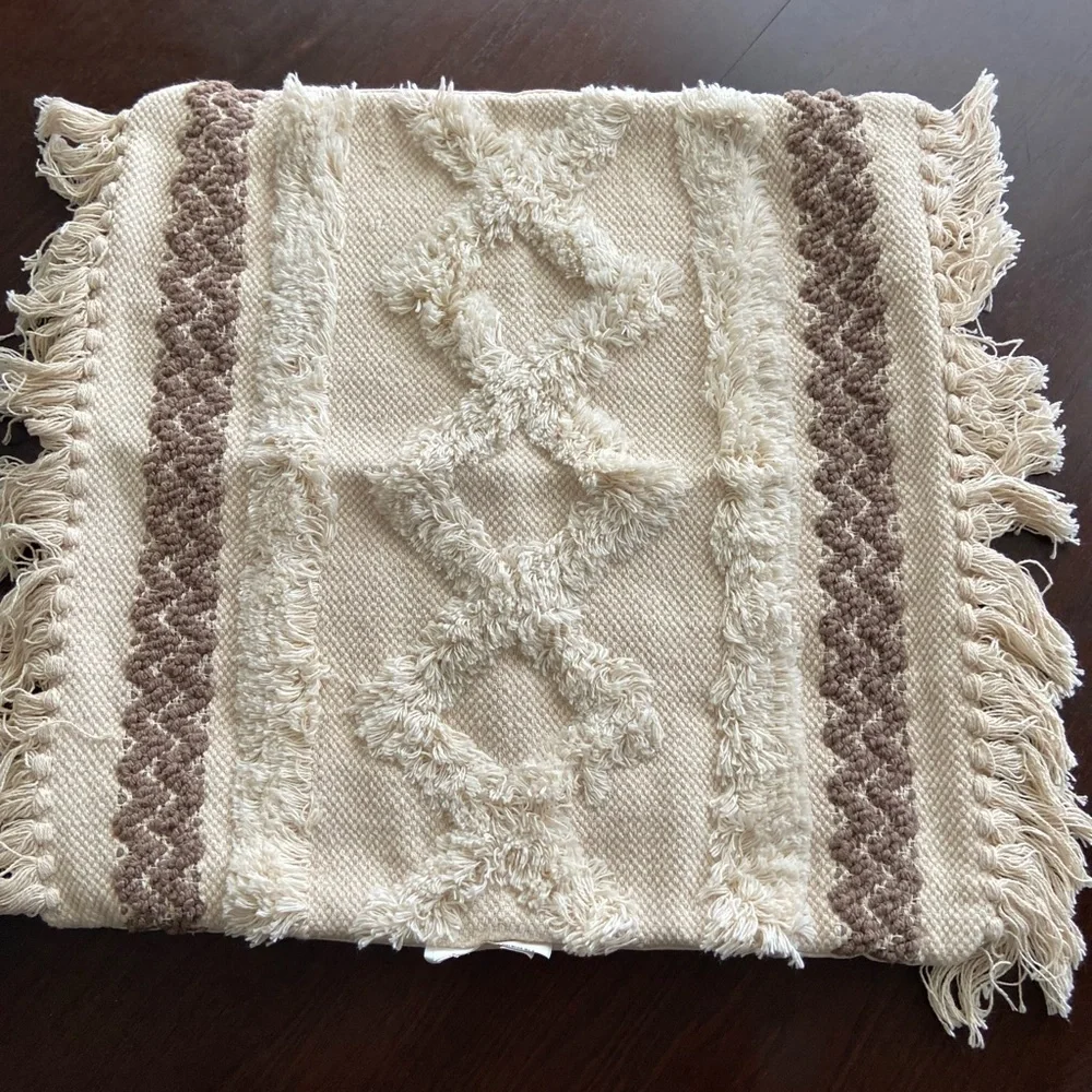 Set of 2 Decorative Pillow Covers Pier 1 Embroidered Bird & Neutral Tufted